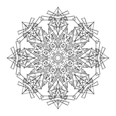 Vektör Yuvarlak Süslemeli Grafik Tasarımı, Mandala Biçiminde Kar Tanesi Şeklinin Çizimi