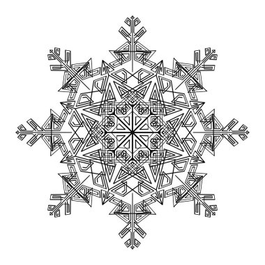 Vektör Yuvarlak Süslemeli Grafik Tasarımı, Mandala Biçiminde Kar Tanesi Şeklinin Çizimi