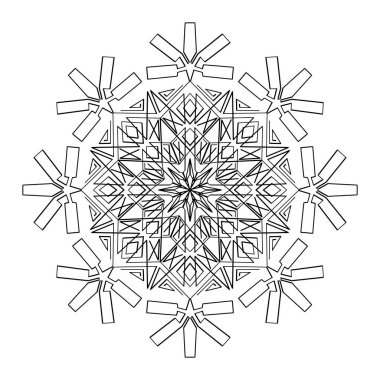 Vektör Yuvarlak Süslemeli Grafik Tasarımı, Mandala Biçiminde Kar Tanesi Şeklinin Çizimi