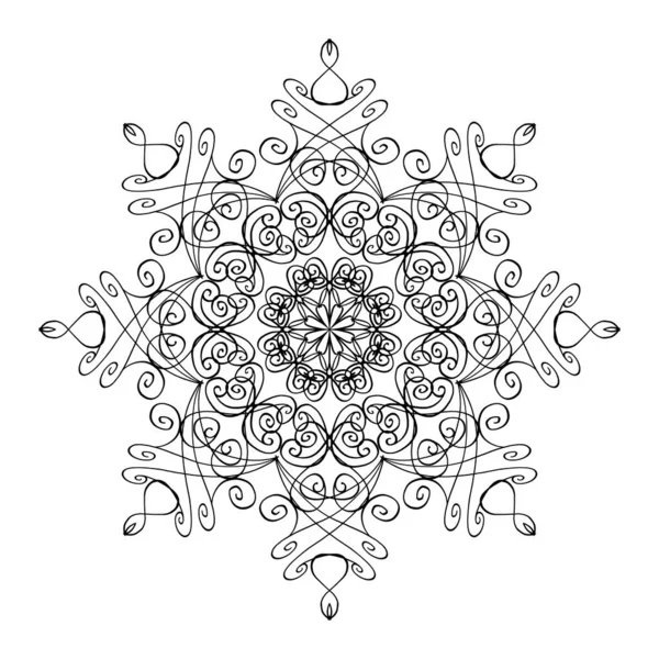 Grafica ornamentale rotonda vettoriale, disegno della forma del fiocco di neve in stile Mandala — Vettoriale Stock