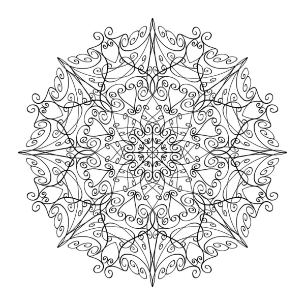 Projeto gráfico ornamental redondo do vetor, desenho da forma do floco de neve no estilo de Mandala — Vetor de Stock