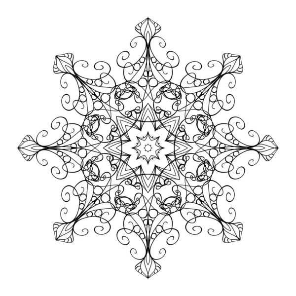 Projeto gráfico ornamental redondo do vetor, desenho da forma do floco de neve no estilo de Mandala — Vetor de Stock