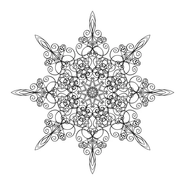 Vector Round Ornamental Graphic Design, Drawing of Snowflake Shape in Mandala Style — Stock Vector