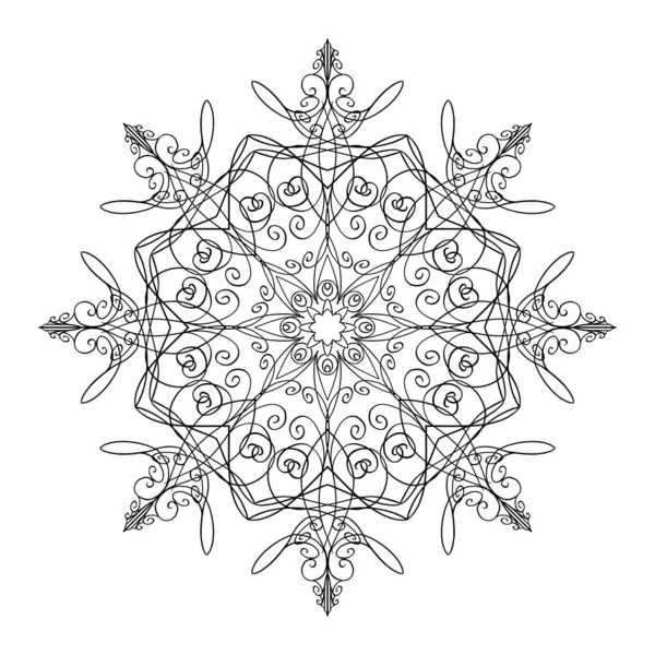 Projeto gráfico ornamental redondo do vetor, desenho da forma do floco de neve no estilo de Mandala — Vetor de Stock