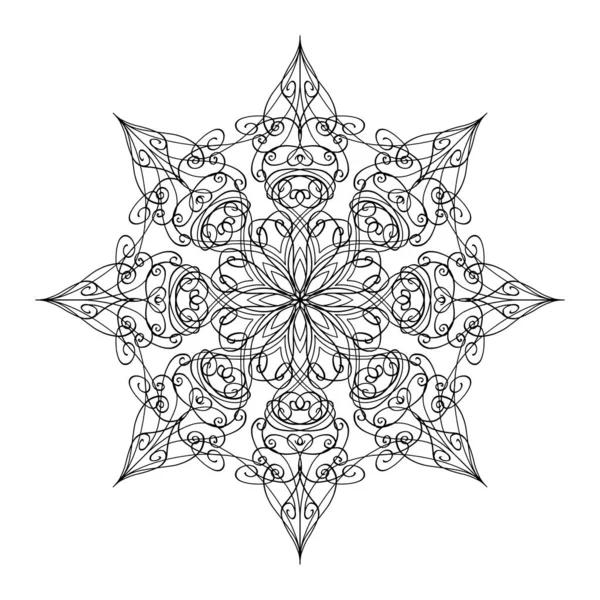 Projeto gráfico ornamental redondo do vetor, desenho da forma do floco de neve no estilo de Mandala — Vetor de Stock