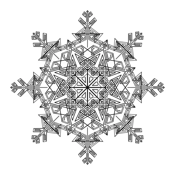 Grafica ornamentale rotonda vettoriale, disegno della forma del fiocco di neve in stile Mandala — Vettoriale Stock