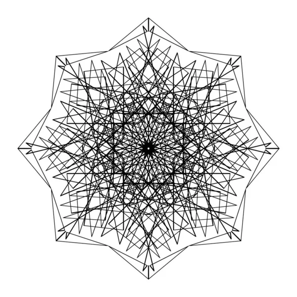 Projeto gráfico ornamental redondo do vetor, desenho da forma do floco de neve no estilo de Mandala — Vetor de Stock