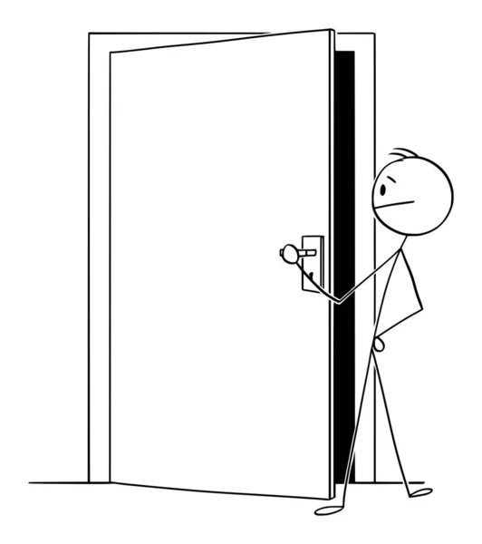 Illustrazione del fumetto vettoriale dell'uomo o dell'uomo d'affari che guarda attraverso la porta leggermente aperta — Vettoriale Stock