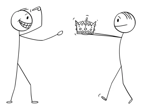 Vektor-Cartoon-Illustration des Mannes, der dem selbstbewussten Mann die Krone des Königs verleiht — Stockvektor