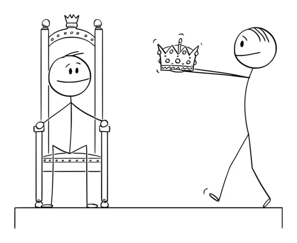 Vektor-Cartoon-Illustration des Mannes, der dem Mann auf dem Thron die Krone des Königs verleiht — Stockvektor