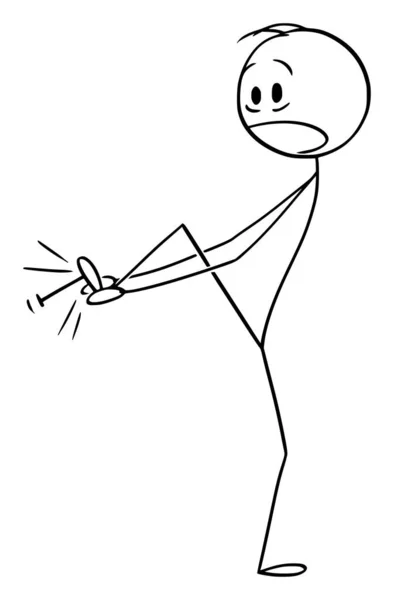 足で爪を踏むと痛みを受ける負傷した男のベクトル漫画のイラスト — ストックベクタ