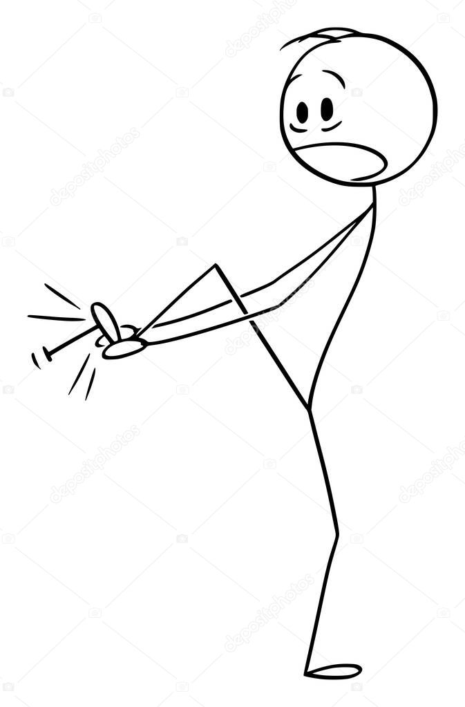 Vector Cartoon Illustration of Injured Man Suffering Pain when Step on The Nail with his Foot