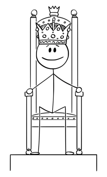 Vector Cartoon Illustration of Smiling Man or King Sitting on the Royal Throne — Stock Vector