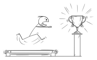 Kupa için Koşu bandında Koşan Adam ya da İşadamı Çizgi Filmi. Umutsuz Çaba Konsepti