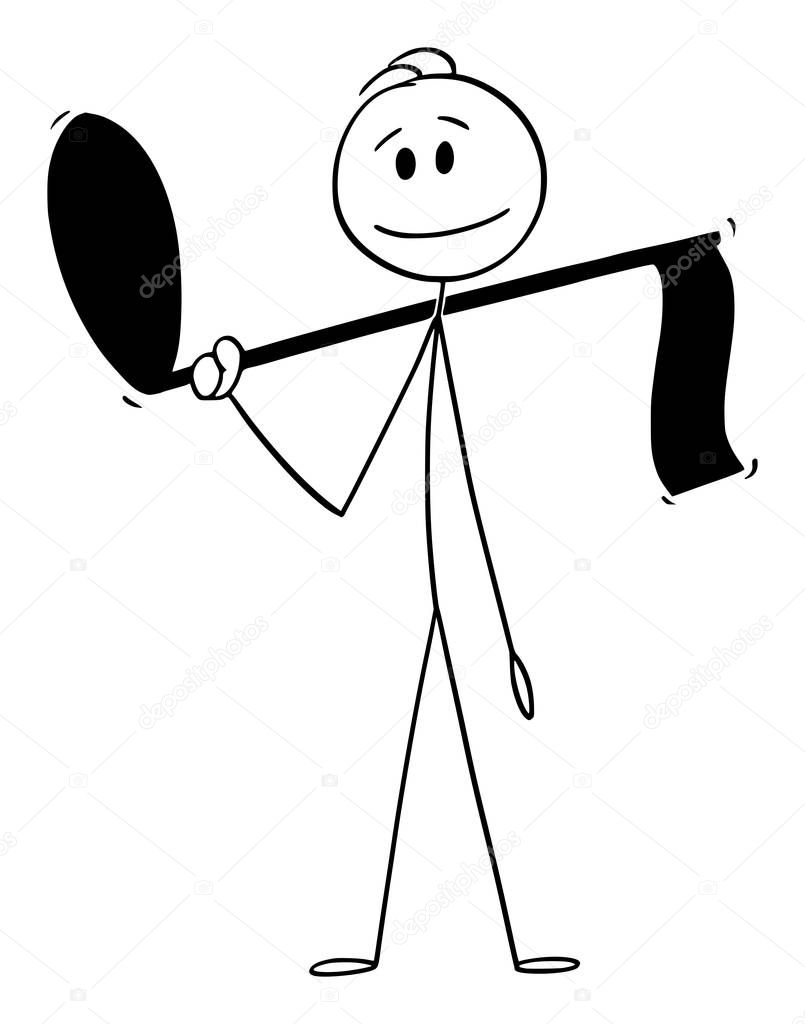Vector Cartoon Illustration of Man Holding Big Musical Note