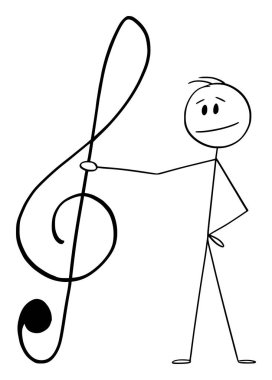 Vector Çizgi Filmi: Man Holding Big Musical Clef veya G-clef
