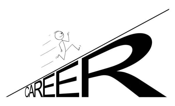 Vector Cartoon Illustration of Man or Businessman Running Up the Career Hill (en inglés). Concepto de negocio o éxito — Vector de stock