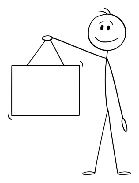Ilustração dos desenhos animados do vetor do homem ou do homem de negócios que prende o sinal de suspensão vazio — Vetor de Stock