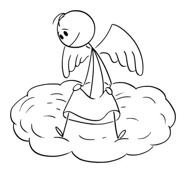 Vector Cartoon Illustration of Angel Sitting on Cloud and Watching Down the World — Stock Vector