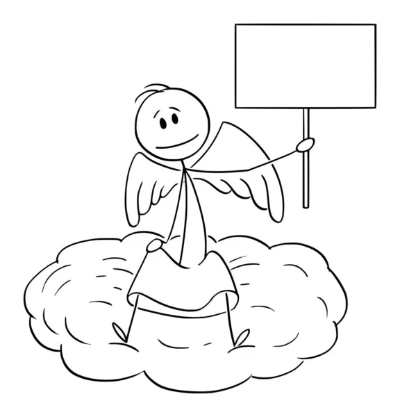 Ilustración de dibujos animados vectoriales de Ángel sentado en la nube y sosteniendo el signo vacío — Archivo Imágenes Vectoriales