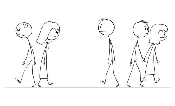 Ilustração dos desenhos animados vetoriais de pessoas tristes ou deprimidas andando —  Vetores de Stock