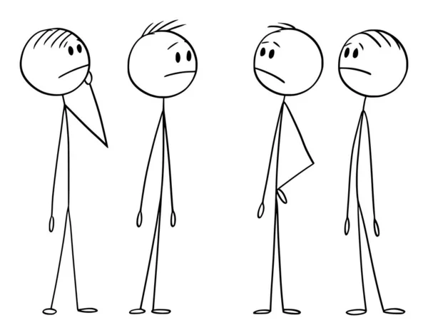 Vektor-Cartoon-Illustration einer Gruppe von Männern oder Geschäftsleuten, die über Probleme nachdenken. Teamwork und Brainstorming-Konzept. — Stockvektor