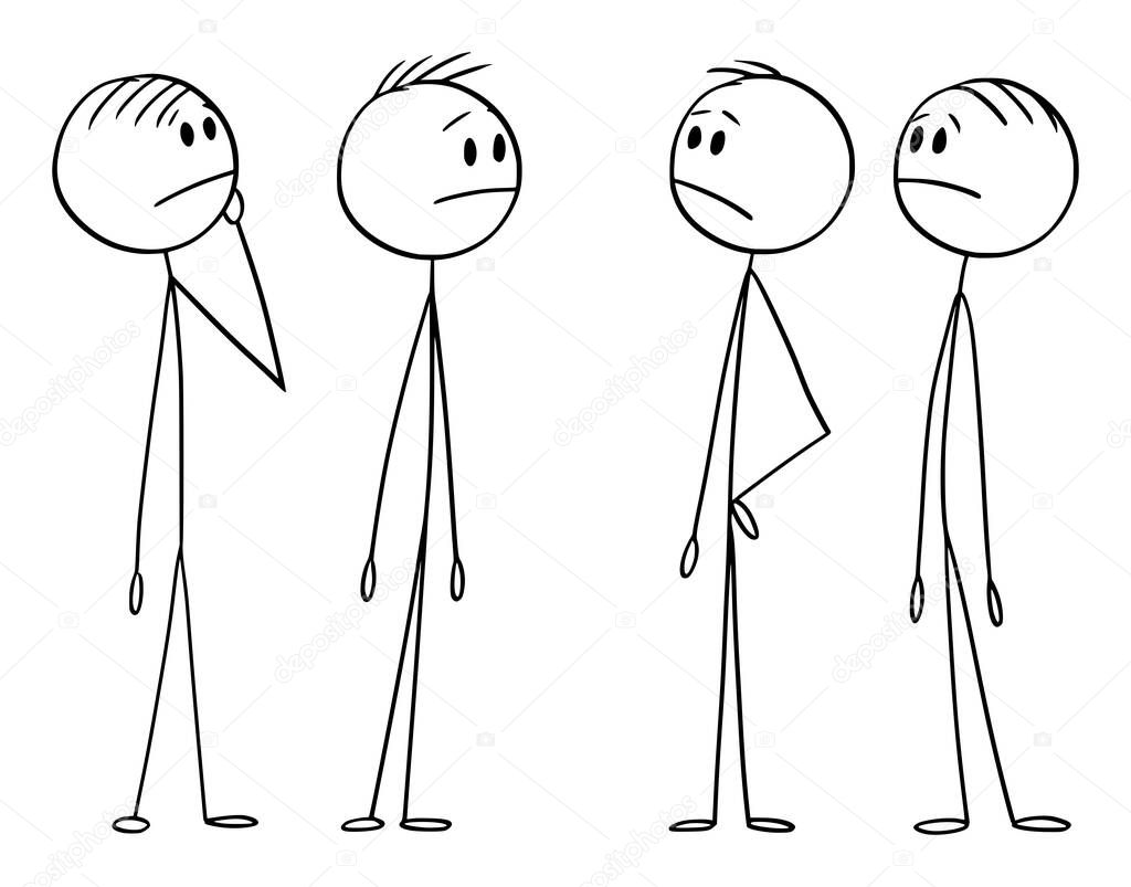 Vector Cartoon Illustration of Group of Men or Businessmen Thinking About Problem. Teamwork and Brainstorming Concept.