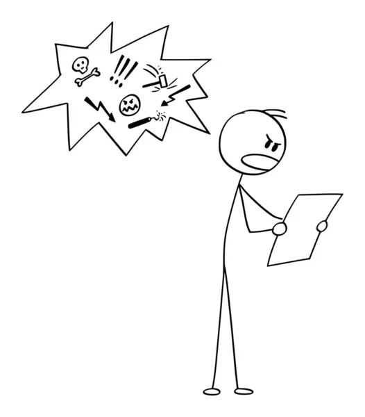 Vector Cartoon Illustration of Man Reading Document or Newspapers and Speaking Profane or Bad or Foul Language (dalam bahasa Inggris) - Stok Vektor