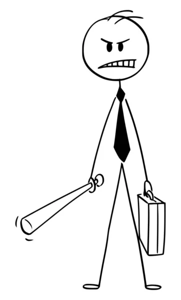 Illustration vectorielle de bande dessinée d'un homme d'affaires en colère avec une batte de baseball — Image vectorielle