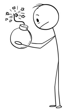 Şaşırmış ve Hüsrana uğramış ve Korkan Adam Etkin Bomba Tutma Çizgi Filmi.