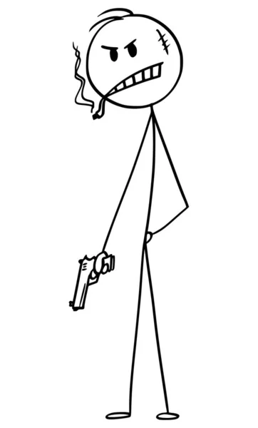 Wektor kreskówki Ilustracja zły facet lub człowiek lub przestępca lub gangster pozowanie z pistoletu ręcznego lub broni — Wektor stockowy