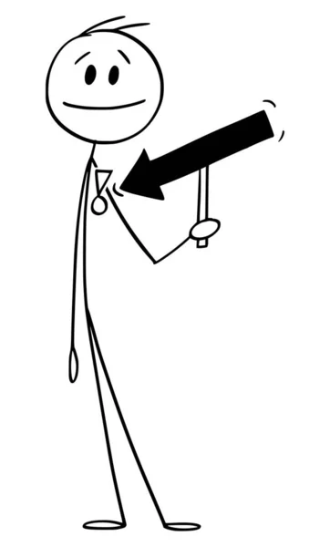 Vektor-Cartoon-Illustration eines Mannes, der auf militärischem oder staatlichem Ehrenzeichen oder Medaille oder Auszeichnung auf seiner Brust zeigt und darauf hinweist. — Stockvektor
