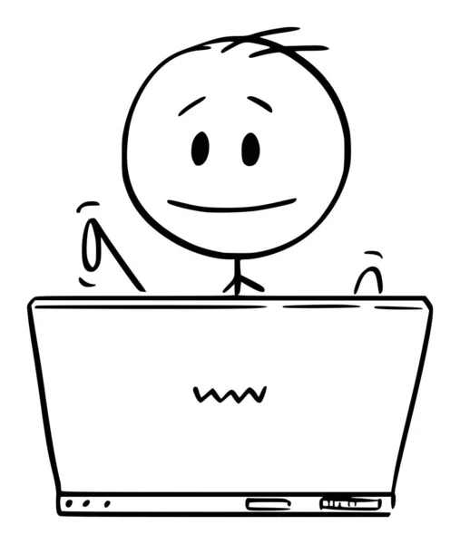 Ilustração dos desenhos animados do vetor do homem ou do homem de negócios que trabalha ou datilografa no computador — Vetor de Stock