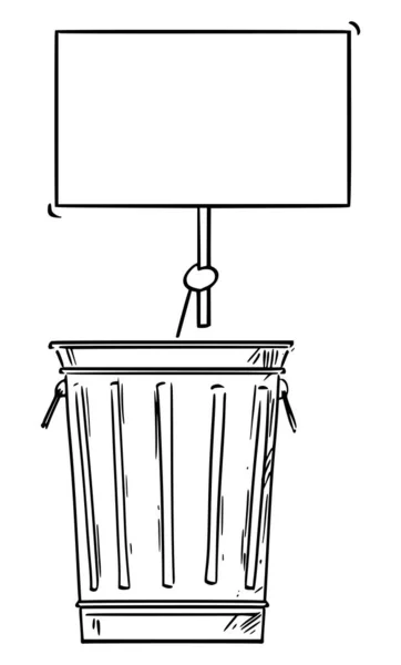 Vektor Tecknad Illustration av Hemlös Man eller Affärsman Dolt eller Låst i papperskorgen och hålla Tomma Tecken — Stock vektor