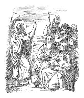 Ürdün Nehri 'nde Vaftizci Yahya' nın İncil 'deki klasik çizimleri. İncil, Yeni Ahit, Matthew 3