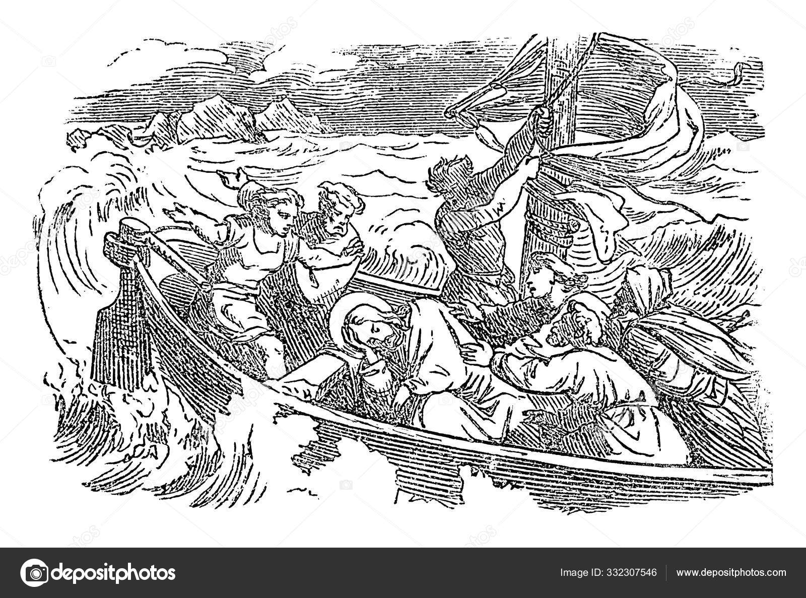 Винтажный Рисунок Библиографической Истории О Спящем Иисусе.