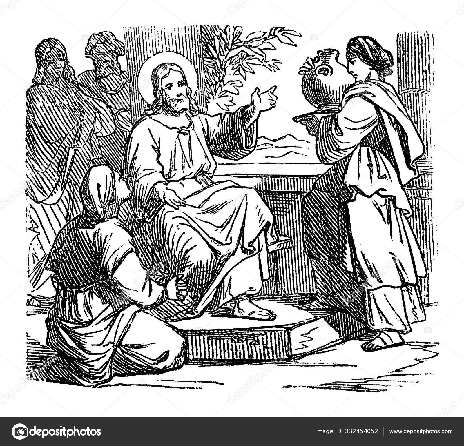 Vintage Drawing Of Biblical Story Of Jesus At Home Of Mary And Martha Bible New Testament Luke 10 Stock Vector Image By C Ursus Zdeneksasek Com