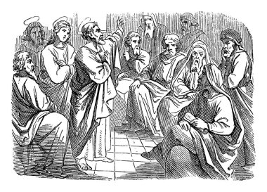Aziz Havari Simon Petr 'in Eski Antik Dini Çizimi veya İşlemesi Sünnet Hakkında Paul ve Barnabas' a Konuşuyor. İncil, Yeni Ahit, 15.