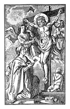 Eski Antik Dini İlahi Çizimler veya Çarmıha gerilen İsa 'nın İşlemesi. İncil, Yeni Ahit.