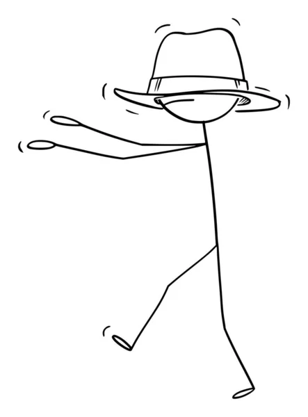 Vektor-Cartoon-Illustration eines Mannes oder Geschäftsmannes, der blind geht, weil sein Hut zu groß für ihn ist — Stockvektor