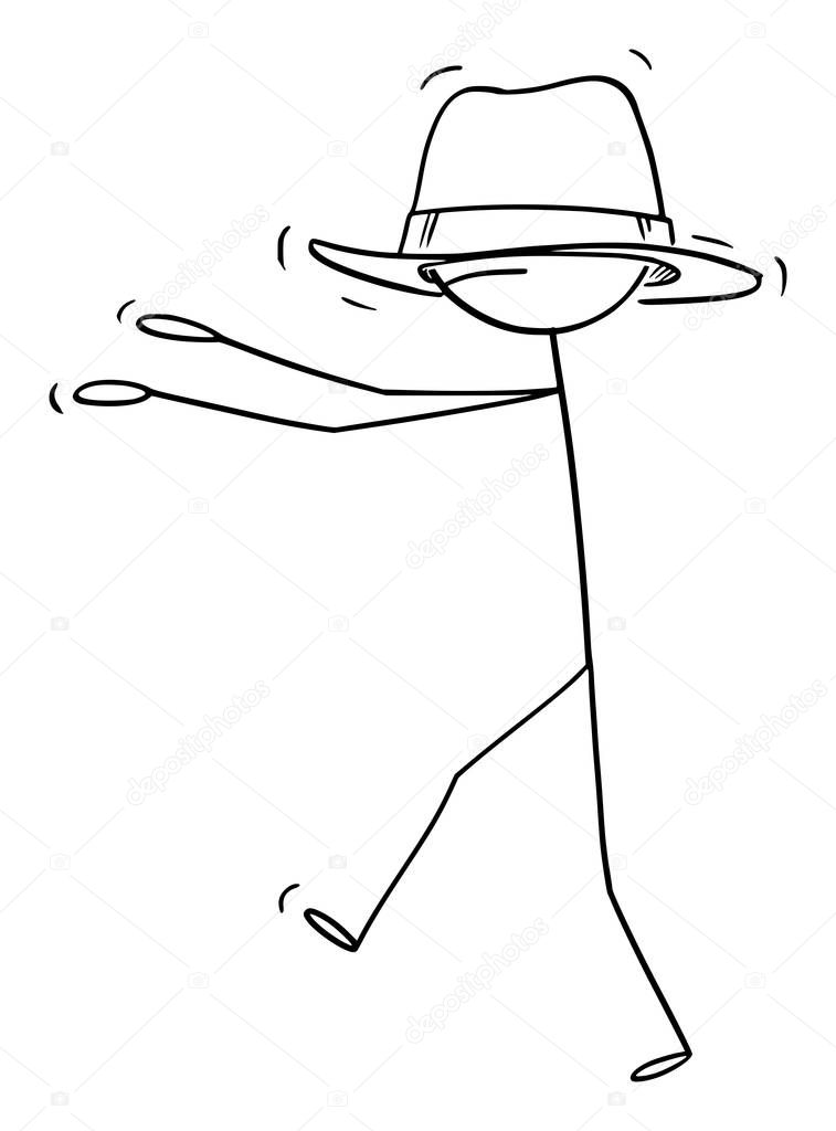 Vector Cartoon Illustration of Man or Businessman Walking Blind Because His Hat is Too Big for Him