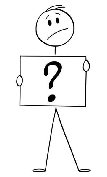 Vector Cartoon Illustration of Man or Businessman Holding Question Mark or Symbol Sign — Stock Vector