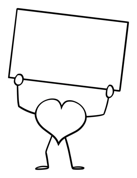 Heart the Love Symbol Cartoon Character Holding Empty Zaloguj się Ręka. Ilustracja wektora — Wektor stockowy