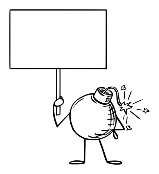 Retro-Bombe Cartoon-Figur mit leeren Zeichen in der Hand. Vektorillustration — Stockvektor
