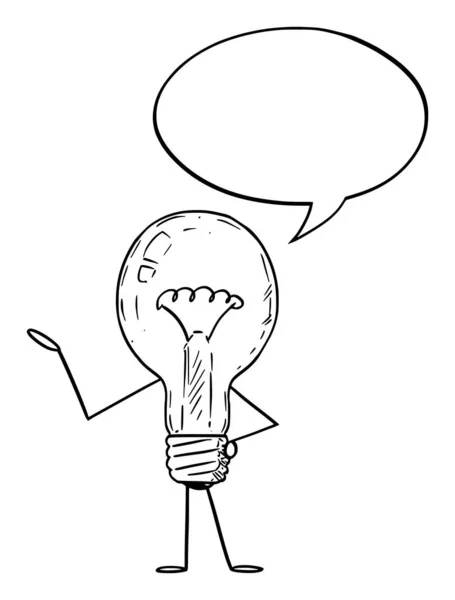Personaje de dibujos animados bombilla con burbuja del habla. Ilustración vectorial — Vector de stock