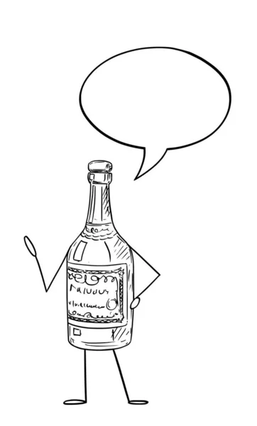 Caráter dos desenhos animados da garrafa do licor com bolha da fala. Ilustração vetorial —  Vetores de Stock