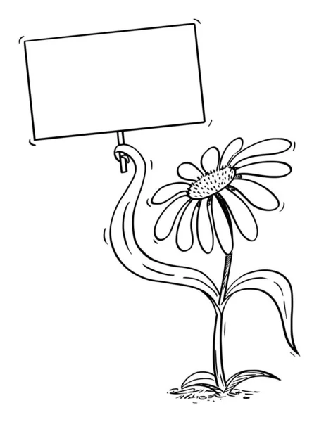 Floración Daisy Plant Cartoon Caracter Holding Empty Iniciar sesión Hoja, Vector Ilustración — Archivo Imágenes Vectoriales