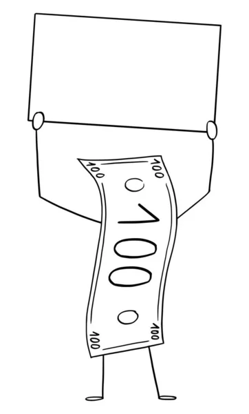 Banknote oder Geldschein Cartoon-Figur mit leeren Zeichen in der Hand, Vektorillustration — Stockvektor