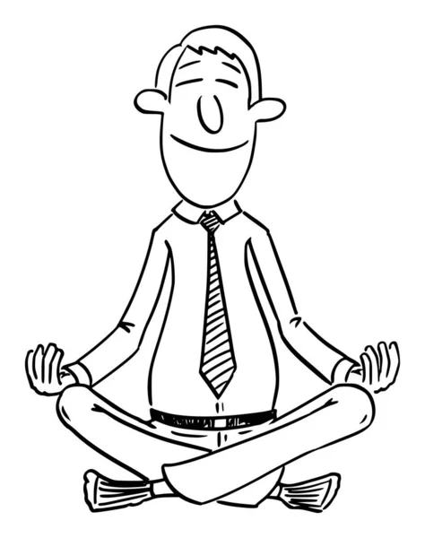 Vector Comic Cartoon of Man or Businessman Sitting in Lotus Yoga Position for Relaxation and Meditation — стоковий вектор