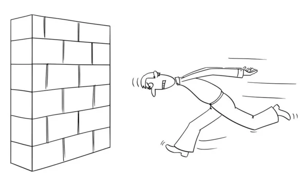 Vector Comic Cartoon of Headstrong Man or Businessman Running Against Wall Head First. Business Concetto di fiducia e motivazione . — Vettoriale Stock